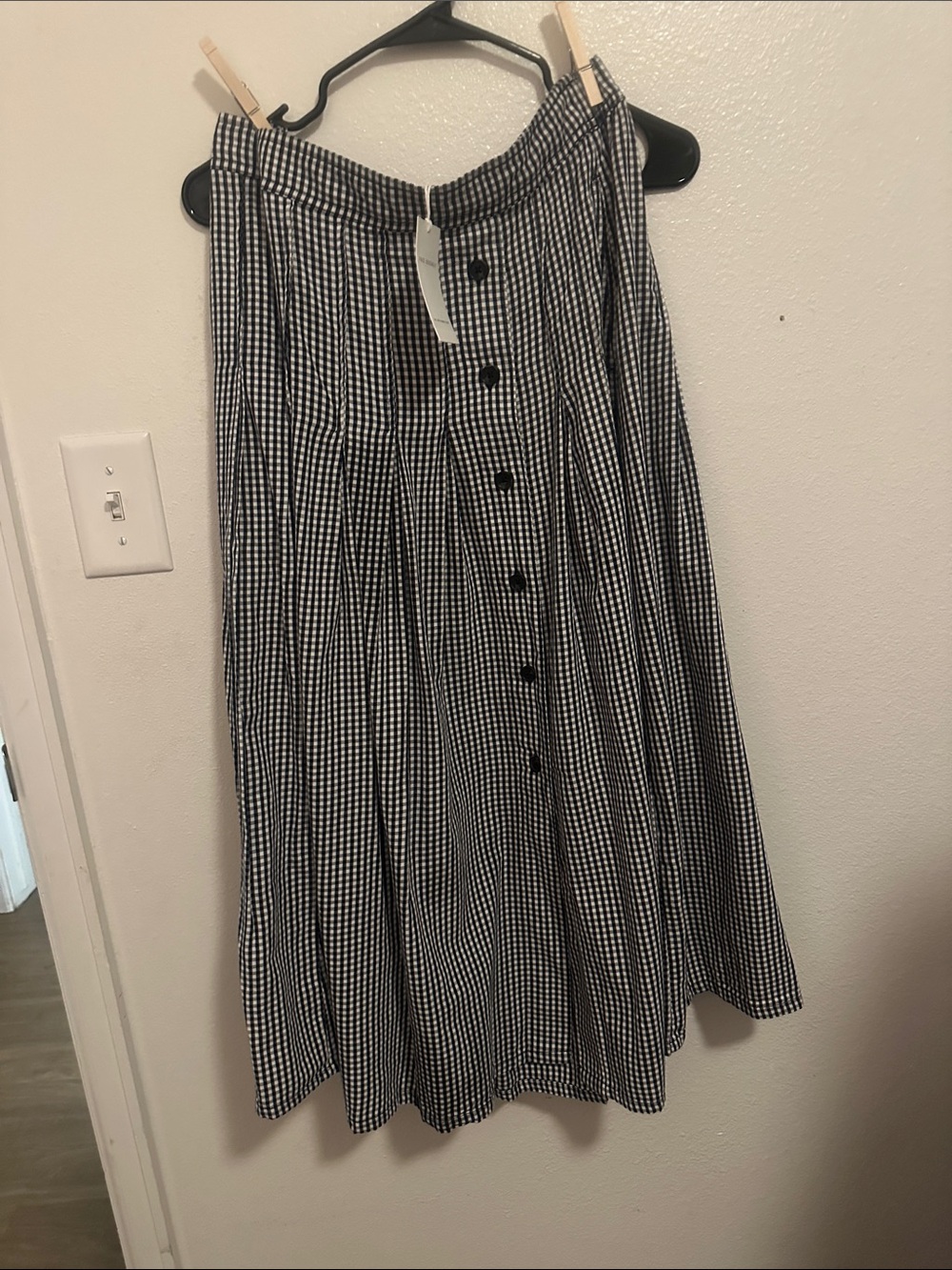 Gingham Button-Front A-Line Midi Skirt - Black & White